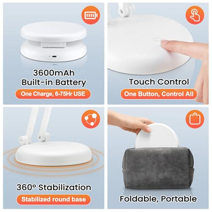 One Fire Rechargeable Table Lamp, 3600mAh Battery Operated Lamp Desk Lamp - color: White