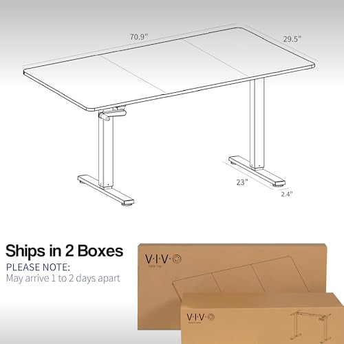 VIVO Manual Height Adjustable 71 x 30 inch Stand Up Desk, Light Wood Table Top, Black Frame, Standing Workstation with Foldable Handle, DESK-KIT-MB7C - color: Light Wood Top / Black Frame, size: 71" x 30"