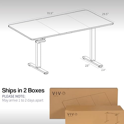 VIVO Manual Height Adjustable 71 x 30 inch Stand Up Desk, Light Wood Table Top, Black Frame, Standing Workstation with Foldable Handle, DESK-KIT-MB7C - color: Light Wood Top / Black Frame, size: 71" x 30"