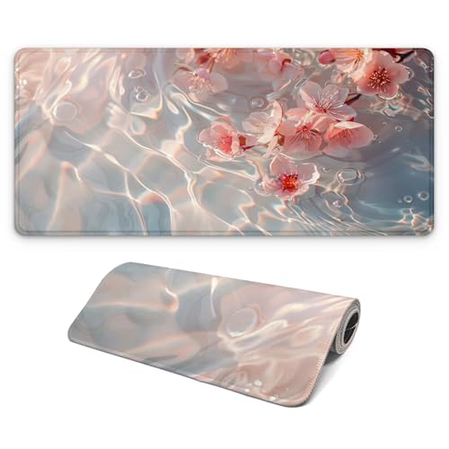 Large Computer Mouse Pad with Non-Slip Base for Desktop, Cute Gaming Mouse Mat with Stitched Edges, Long Extended Anime Mousepad for Laptop, 31.5 x 11.8 inches (Pink Cherry Blossoms) - color: Pink Cherry Blossoms