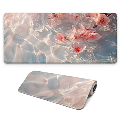 Large Computer Mouse Pad with Non-Slip Base for Desktop, Cute Gaming Mouse Mat with Stitched Edges, Long Extended Anime Mousepad for Laptop, 31.5 x 11.8 inches (Pink Cherry Blossoms) - color: Pink Cherry Blossoms