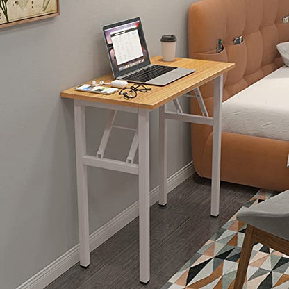 DlandHome 31.5 Inch Small Folding Computer Desk for Home Office, Teak White - color: Teak + White, size: 31.5 Inches