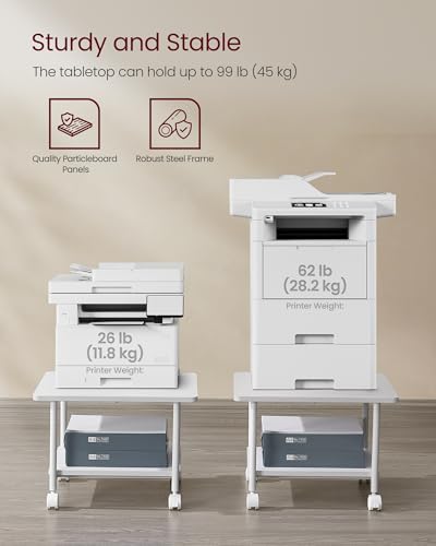 VASAGLE 2-Tier Printer Stand with Locking Wheels, Under Desk Printer Table - color: Cloud White, size: 2 Tiers/Compact