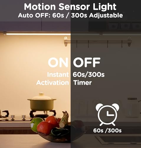 Leetdud Under Cabinet Lighting Plug in 16 Inch, 120V Motion Sensor Lights Indoor, 3CCT 3000/4000/5000K, Aluminum Linkable Super Bright LED Counter Light with Timer for Kitchen, Closet, White, 1 Pack - size: 16 Inch