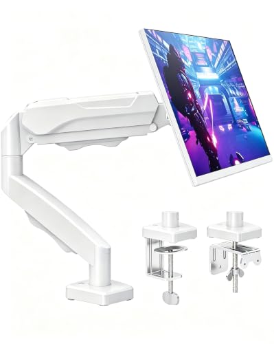 MOUNTUP Single Monitor Desk Mount Holds Screen up to 32 inch, Height Adjustable Monitor Arm, Full Motion Computer Monitors Stand with Clamp/Grommet Base, VESA Mounts Fit 4.4-19.8lbs Computer, White - color: White, size: Single