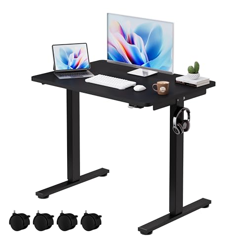 Okin Small Electric Standing Desk, 36 x 24 Inches Whole Piece Height Adjustable Desk, Black Sit to Stand Desks Computer Workstation with Wheels for Home Office - color: Black+casters, size: 36 lnch