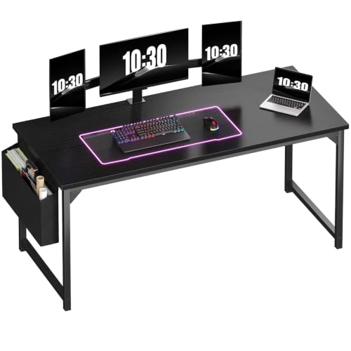 OLIXIS Computer Desk, 63 Inch Gaming Desks for Home Office Small Spaces | Writing Study Craft Work Table, Computer Workstation for Bedroom with Storage Bag, Black - color: Black Top &Black Legs, size: 63 Inch