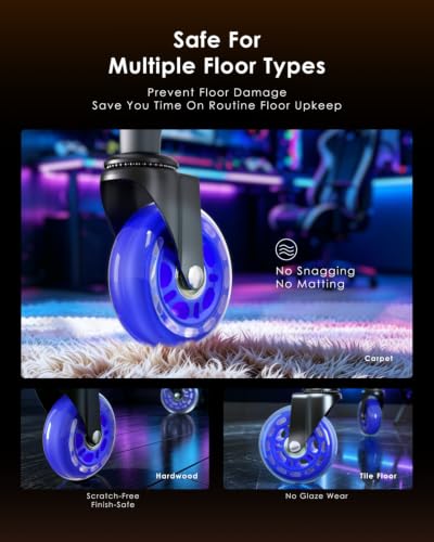 RidRed Gaming Chair Wheels - Heavy-Duty Office Chair Wheels - Replacement Rubber Casters- Universal Fit 3 Inch Chair Casters, Noise Free, Fits 98% Chair, for All Floor - color: Blue