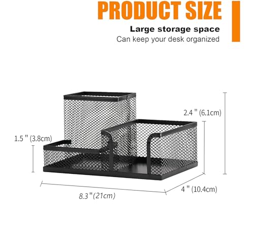 Moonlik Mesh Pen Holder Desk Organizer Set, Pencil Storage Holder with 3 Compartments, Office School Home Desktop Supplies, Desk Accessories for Paper Clip, Sticky Notes(2pack, Black) - style: 2pcs desk organizers