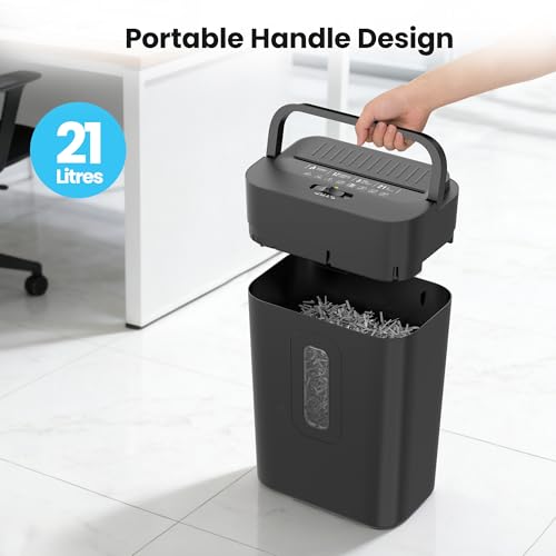12-Sheet Cross Cut Paper Shredder, 5.55 Gallon Heavy Duty Shredder for Home Office, P-4 High Security Shredders for Paper/Credit Card/Mail/Staples/Clips, Portable Handle Design - size: 12-sheet