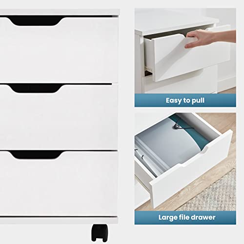 Farini Mobile File Cabinet for Home Office, 3 Drawer Chest Wood, Drawers Unit for Under Desk, Storage Drawers Cabinet White - color: White