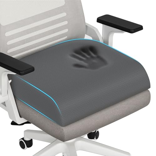 TranquilRelax XL Memory Foam Seat Cushion for Office Chair, 3.35-Inch, Gray | Medium-firm Support for Long Sitting, Washable Mesh Cover, Non-slip Base, Perfect for Car Seats & Short Drivers - color: Gray, size: X-Large