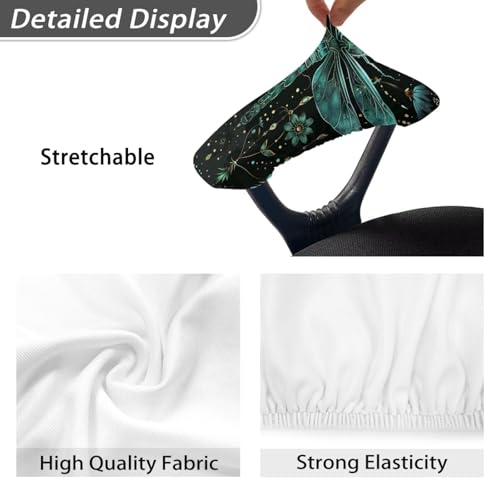 Office Chair Armrest Covers Set of 2, Dragonfly Flower Print Chair Arm Covers, Removable Office Chair Covers Stretchy Armrest Covers, Home Decorations - color: Black and Green - Dragonfly Flower