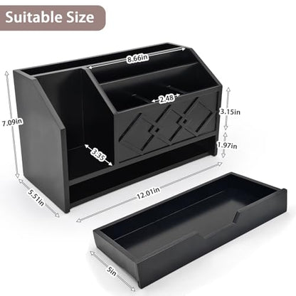 Black Wooden Mail Organizer with Drawer, Three Tiered Desk Accessories for Office Organization and Storage, Stylish Countertop Document Storage, Home/Office/Classroom Supplies (Black02) - style: Black02