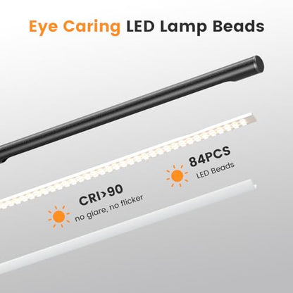 Metal LED Desk Lamp, 16" Dimmable Desk Light with Base, 15W 1200LM, Adapter Included, Color & Brightness Adjustable, Modern Tall Table Lamp for Home Office Reading Study Task Laptop, Black - color: Black