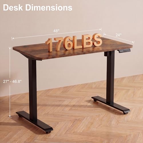 48''×24'' Electric Standing Desk with Power Outlets & Wheels, Brown - color: Brown, size: 48×24''