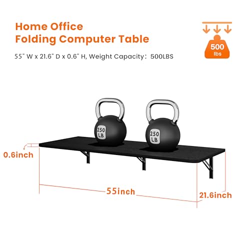 IAE Wall Mounted Folding Desk,Floating Computer Desk for Small Spaces,Black | 55x22in engineered wood desktop with metal brackets, folds flat to save space in home office, apartment and laundry room - color: Black, size: 55"*22"