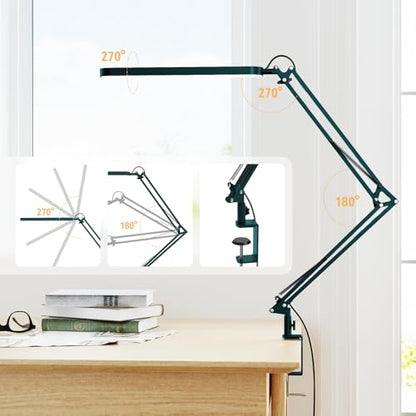 SKYLEO Desk Lamp - LED Desk Light - 5 Color Modes X 11 Brightness Levels - Adjustable Swing Arm - Timmer & Memory Function - 12W Lamp for Desk - Green - style: Green swing arm