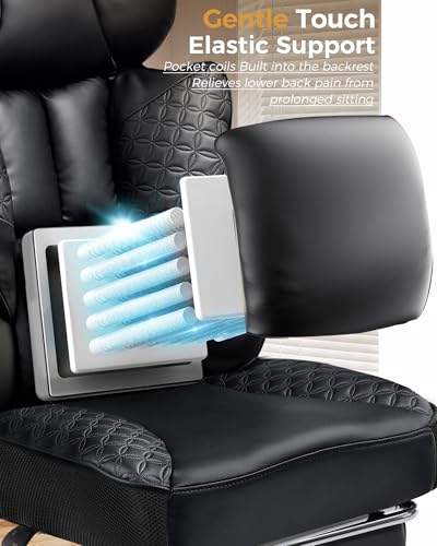 COMHOMA Big and Tall Office Chair Heavy Duty Gaming Chair with Deluxe Embossing Leather High Back Wider Ergonomic Computer Chair with Foot Rest 150°Reclining Pocket Spring Lumbar Support