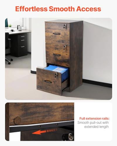 VEVOR 3 Drawer File Cabinet with Lock, Vertical Filing Storage Cabinets for Home Office, Heavy-Duty Locking Cabinet with 2-Level Adjustable Hanging Rod for A4/Letter/Legal Size File, Easy Assembly - style: 3 Drawers
