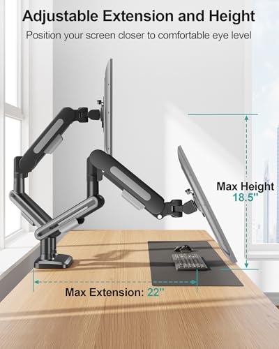 MOUNT PRO Dual Monitor Desk Mount, Pneumatic Monitor Arms for 2 Monitors Max 39 Inches, Adjustable Dual Computer Monitor Stand Each Arm Holds up to 26.5lbs, VESA Mount with C Clamp & Grommet Base - size: Max 39", style: Dual