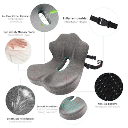 Seat Cushion, Memory Foam Truck Seat Cushion, L-Shaped Ergonomic Design Chair Cushion with Lumbar Support for Back Pressure Relief, for Long Sitting Office Worker and Truck Drivers