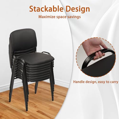 CLATINA Stacking Guest Chairs Set of 10, Leather Waiting Room Chair no Wheels, Armless Office Chairs with Metal Frames, Stackable Conference Room Chair for Reception, Meeting, Training, Black - color: Black-leather, size: 10 Pack
