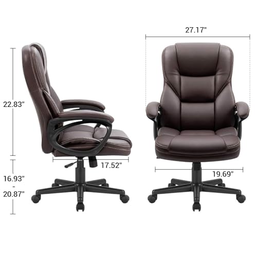 Furmax Office Executive Chair High Back Adjustable Managerial Home Desk Chair, Swivel Computer PU Leather Chair with Lumbar Support (Brown) - color: Brown