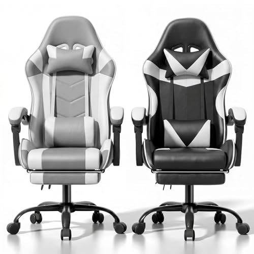 Gaming Chair, Ergonomic Computer Chair with Footrest and Lumbar Support, Height Adjustable Office Chair with 360° Swivel Seat and Headrest 1Pcs Random Color (White&Gray or White&Black) - color: Random Color