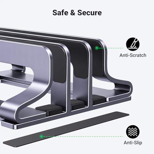 UGREEN 3-Slot Vertical Laptop Stand Holder Desk Compatible with MacBook Pro Air Laptop Stand Desktop Adjustable, Lenovo Ideapad, Surface Book, HP Notebook, Dell Chromebook Up to 17.3 Inch, Space Gray - size: 3-Slot