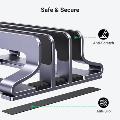 UGREEN 3-Slot Vertical Laptop Stand Holder Desk Compatible with MacBook Pro Air Laptop Stand Desktop Adjustable, Lenovo Ideapad, Surface Book, HP Notebook, Dell Chromebook Up to 17.3 Inch, Space Gray - size: 3-Slot