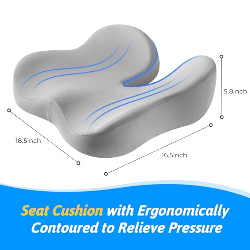 Dreamer Car Seat Cushion for Tailbone & Sciatica Pain Relief | Certified & Ergonomist-Designed,Tapered Front Edge Reduces Thigh Pressure,Wide Memory Foam for Office Chair, Car, Wheelchair - color: Light Gray