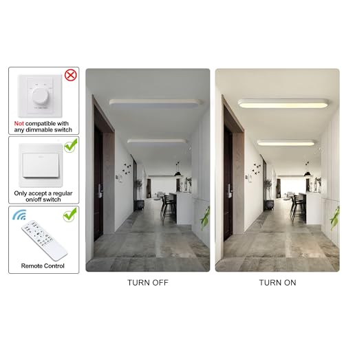 Qcyuui LED Ceiling Light, 39.4 in 48W Dimmable Kitchen Ceiling Light | Linear Flush Mount Light with Remote, 3000K-6500K, Modern Cream Acrylic Fixture for Bedroom, Hallway, Office, Closet - color: Cream/Dimm/48W/39.4IN, size: 39.4in