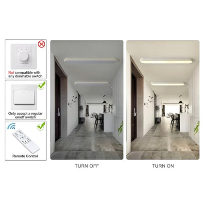 Qcyuui LED Ceiling Light, 39.4 in 48W Dimmable Kitchen Ceiling Light | Linear Flush Mount Light with Remote, 3000K-6500K, Modern Cream Acrylic Fixture for Bedroom, Hallway, Office, Closet - color: Cream/Dimm/48W/39.4IN, size: 39.4in