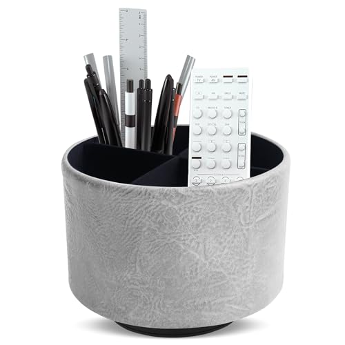 Round Leather Art Supply Organizer,Remote Control Holder,360 Degree Spinning,Multi-Functional Pencil Holder,4 Compartments Desktop Stationary Organizer(1-Crazy Blue) - color: 1-Crazy Blue