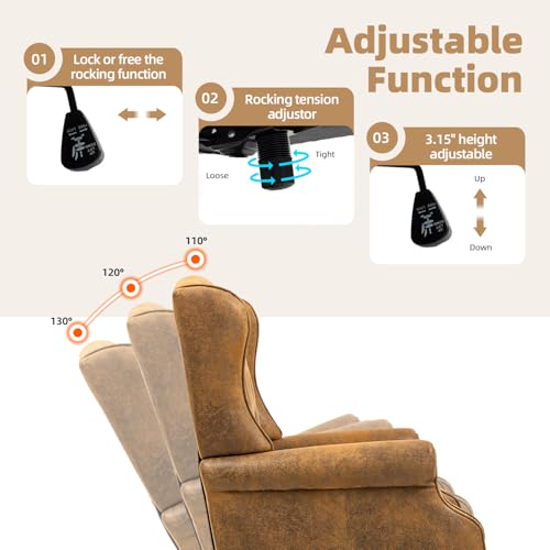 Executive Desk Chair, Ergonomic Swivel Recliner Chair,Bomber Brown | Microfiber Wingback Home Office Chair with Nail Head Trim & Tufted Back, Big and Tall Office Chair for Home and Living Room - color: Bomber Brown, style: Classic