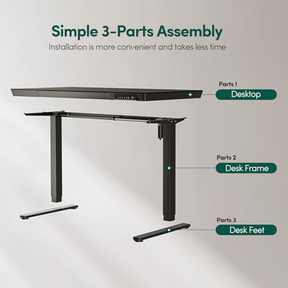 FEZIBO 48 × 24 Electric Standing Desk with Drawers, Whole-Piece Glass Adjustable Height Desk, One-Piece Quick Install Adjustable Sit Stand Desk, Black - color: Black, size: 48 inch
