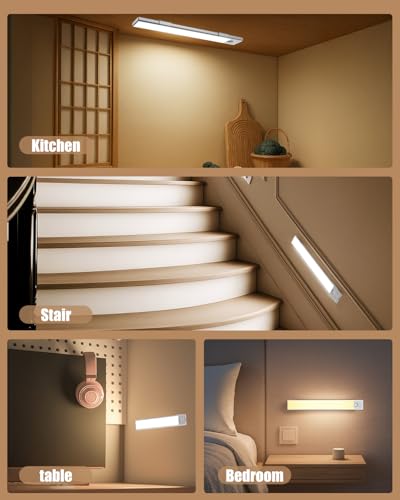 Under Cabinet Lighting 12 inch Rechargeable Battery Operated Motion Sensor Light Wireless Under Counter Lights for Kitchen, Stairs,Hallway (3 Pack) - size: 12inch