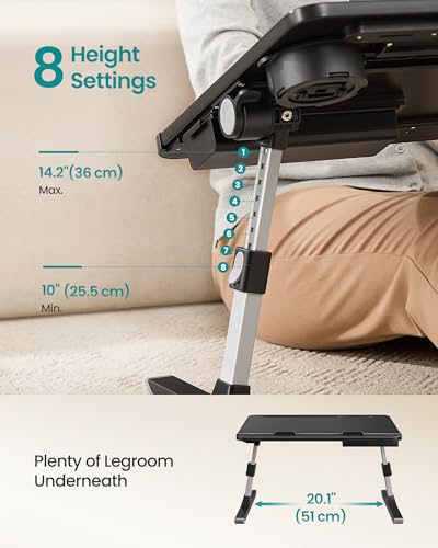 SONGMICS Bed Laptop Desk, Foldable Bed Desk for Laptop, 15.7 x 22 Inches Large Desktop, 120° Stepless Tilt, Adjustable Height, Cup Holder, Tray, Portable Bed Sofa Table, Ink Black ULLD113BC01 - color: Ink Black