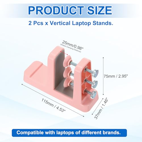PATIKIL 2-in-1 Vertical Laptop Stand, 4 Pcs Adjustable ABS Notebook Holder Space-Saving Vertical Stand Notebook Dock with Non-Slip Rubber for Home Office Desktop Storage Keyboard, Pink - color: Pink