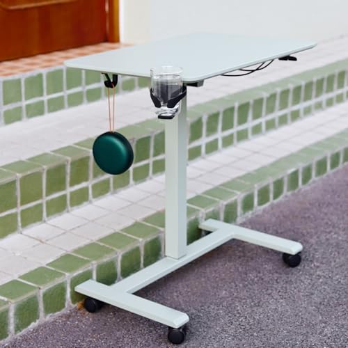 TopJob ANYDESK FOLD Mobile Standing Desk, Portable with Lockable Wheels, Foldable Stand Desk, Rolling Computer Workstations, Used for Home, Couch Side Table, Bedside Table in Bed Room Kitchen - color: Mint