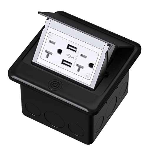 4.8A USB Chargers Pop Up Floor Waterproof Electrical Outlet Receptacle Stainless Steel Box,Black - color: Black, size: USB Outlet