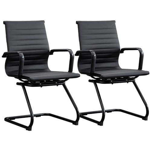 Office Guest Reception Chair Set of 2, Conference Room Chairs Waiting Room Chairs 2 Pack, Modern Leather Office Desk Chair No Wheels.（Matte Black） - color: Matte Black, size: 2 Pack
