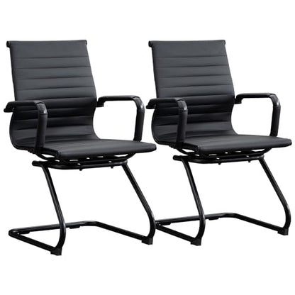 Office Guest Reception Chair Set of 2, Conference Room Chairs Waiting Room Chairs 2 Pack, Modern Leather Office Desk Chair No Wheels.（Matte Black） - color: Matte Black, size: 2 Pack