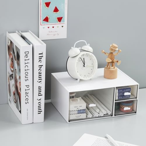 MILULUGO Desk Organizer with 4 Drawers, Makeup Organizer, Desktop Storage Box, Cosmetics Storage Box for nail polish, Lipstick, Brushes, Jewelry, Skincare, Bathroom Organization Boxes(White)