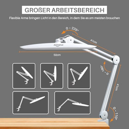 LED Desk Lamp with Clamp,Dimming Task Lamp for Reading Desktop Office Workbench Table Architect Sewing Study Home Craft,Bright 117PCS LEDs,2200 Lumens 20 Inch Metal Swivel Arm Work Lamp(White) - size: WHITE-NonCCT-Non Protective