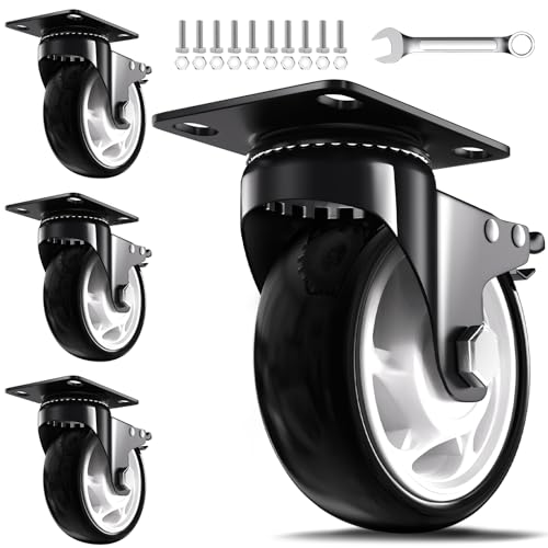 QNCZ 5 Inch Heavy Duty Caster Wheel with Dual Brake,Silent, Black,Set of 4 | Easy to Install, Efficient operation, convenient braking,Silent, Floor friendly,Widely Applied for Cart,Furniture,Workbench - color: Black, size: 5 IN