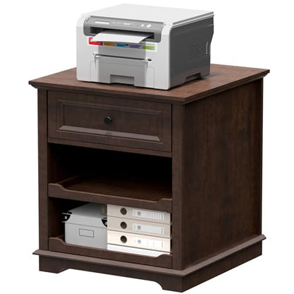 REDAYFUR Lateral File Cabinet 3 Drawer File Cabinet with Charging Station, Wood Lateral Filing Cabinet, Printer Stand with Open Adjustable Storage Shelves for Home Office, Cherry - color: Cherry