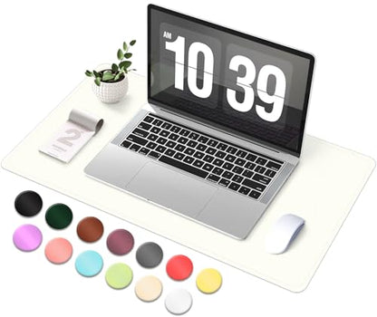 Leather & Suede Desk Pad Protector - Non-Slip, Waterproof Blotter Mat, Large Mouse Pad, Office & Home Desk Cover (White, 23.6" x 13.7") - color: White, size: 23.6" x 23.6"