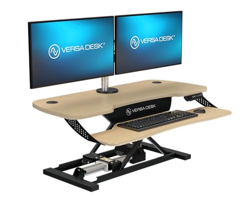 VERSADESK PowerPro Elite 40” x 24" – App Controlled Wide Electric Standing Desk Converter w/USB Charging Port. Raises up to 20”. Fully Assembled – Includes LED Lights. Supports 80 lbs. – Maple - color: Maple, size: 40" Wide